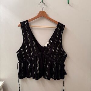 Black Sleeveless Top with Sequin Accents